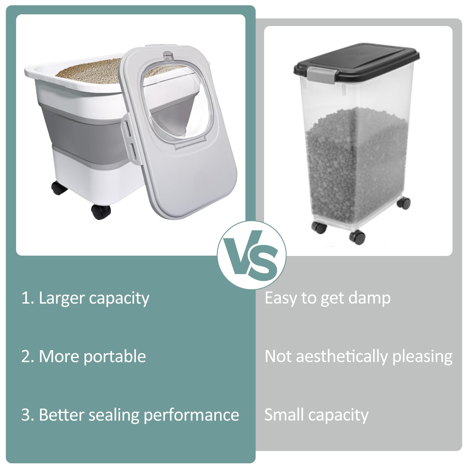 SECOAT airtight lid litter container highlighting sealed design to keep litter dry.