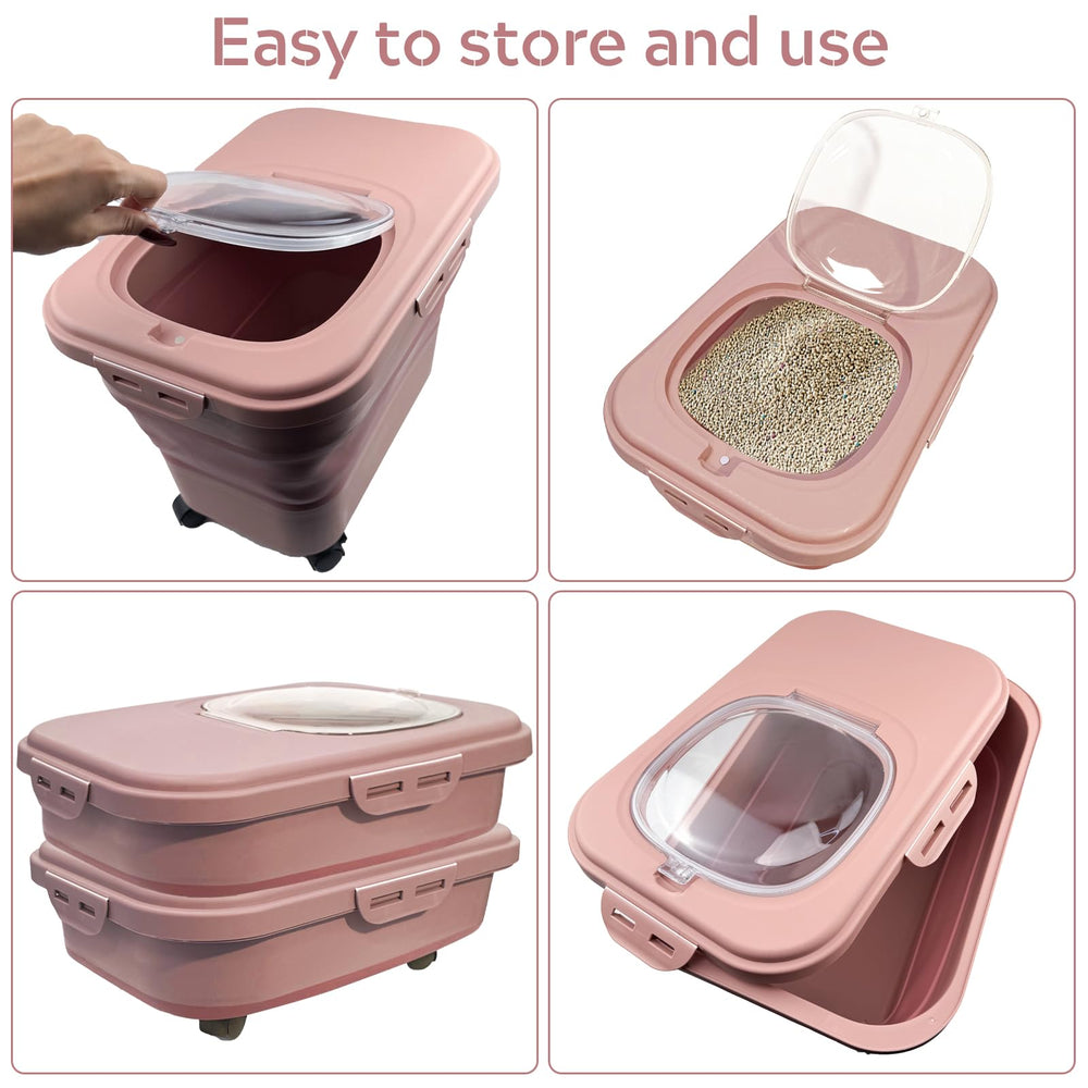 SECOAT collapsible cat litter storage bin folded to save space.