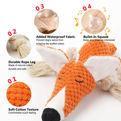 Sedioso orange fox squeaky toy side view, ideal for fetch and interactive bonding
