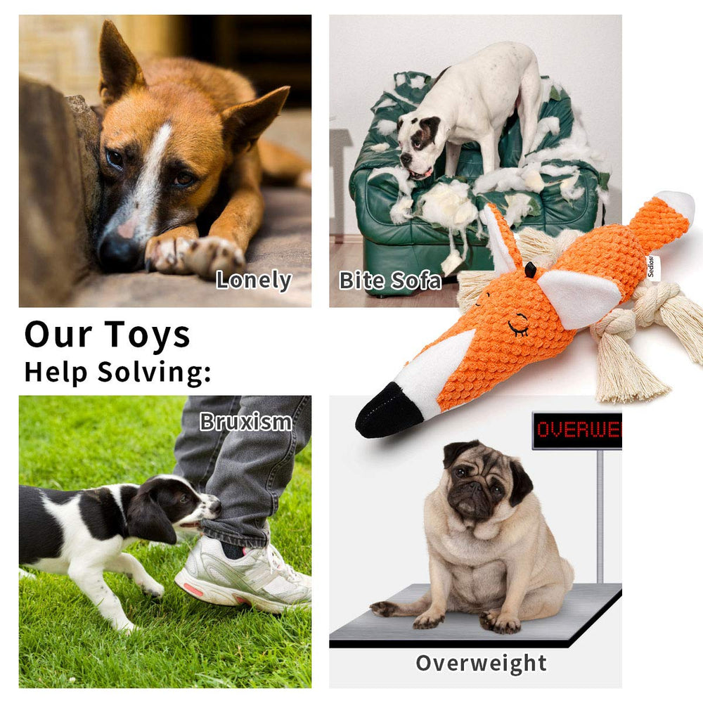 Sedioso plush dog toy close-up, showing soft cotton fabric and built-in squeaker