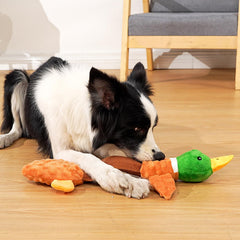 Sedioso duck plush reveals crinkle paper and squeaker for engaging audio cues during fetch