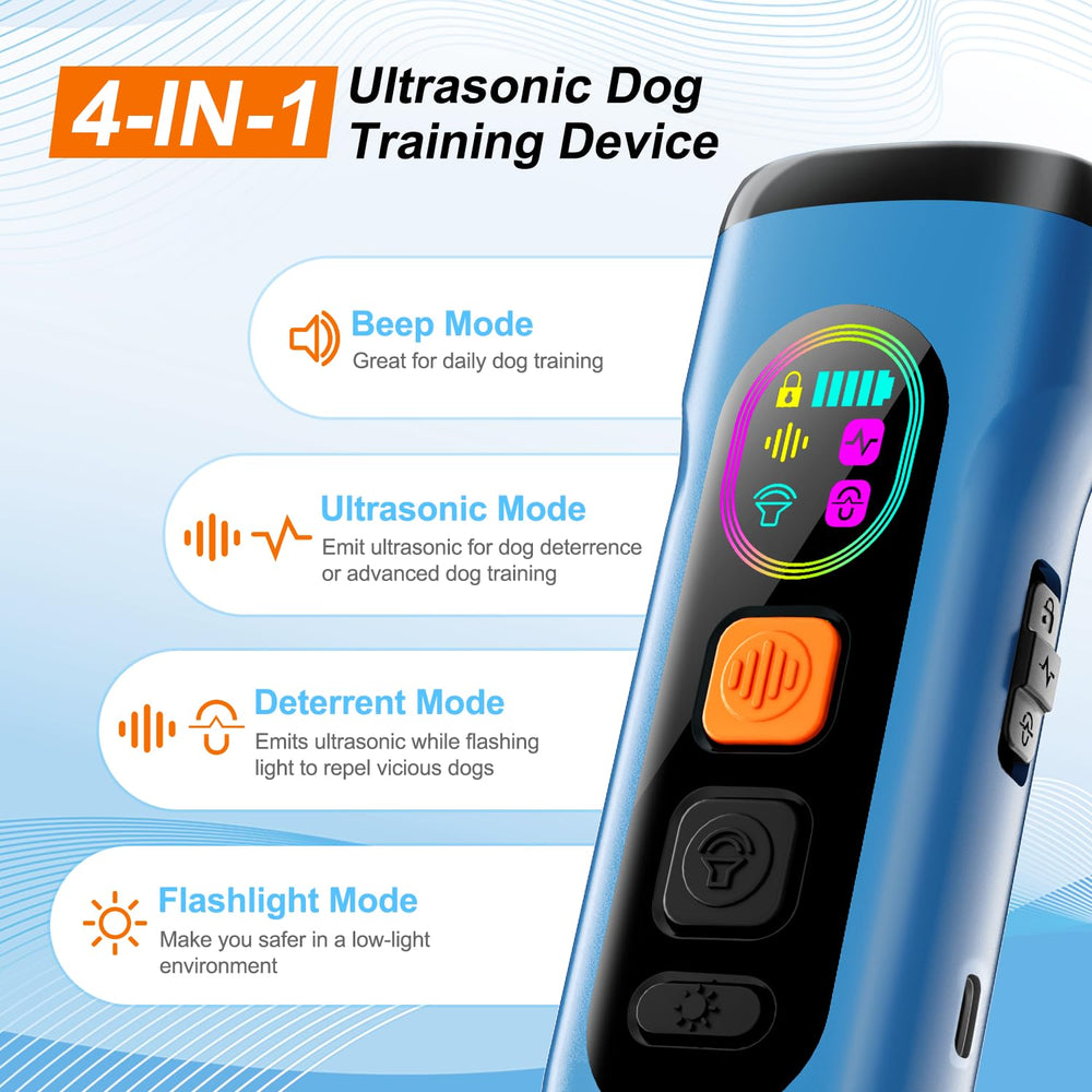 SEDULAN bark deterrent showing digital display for mode and battery life.