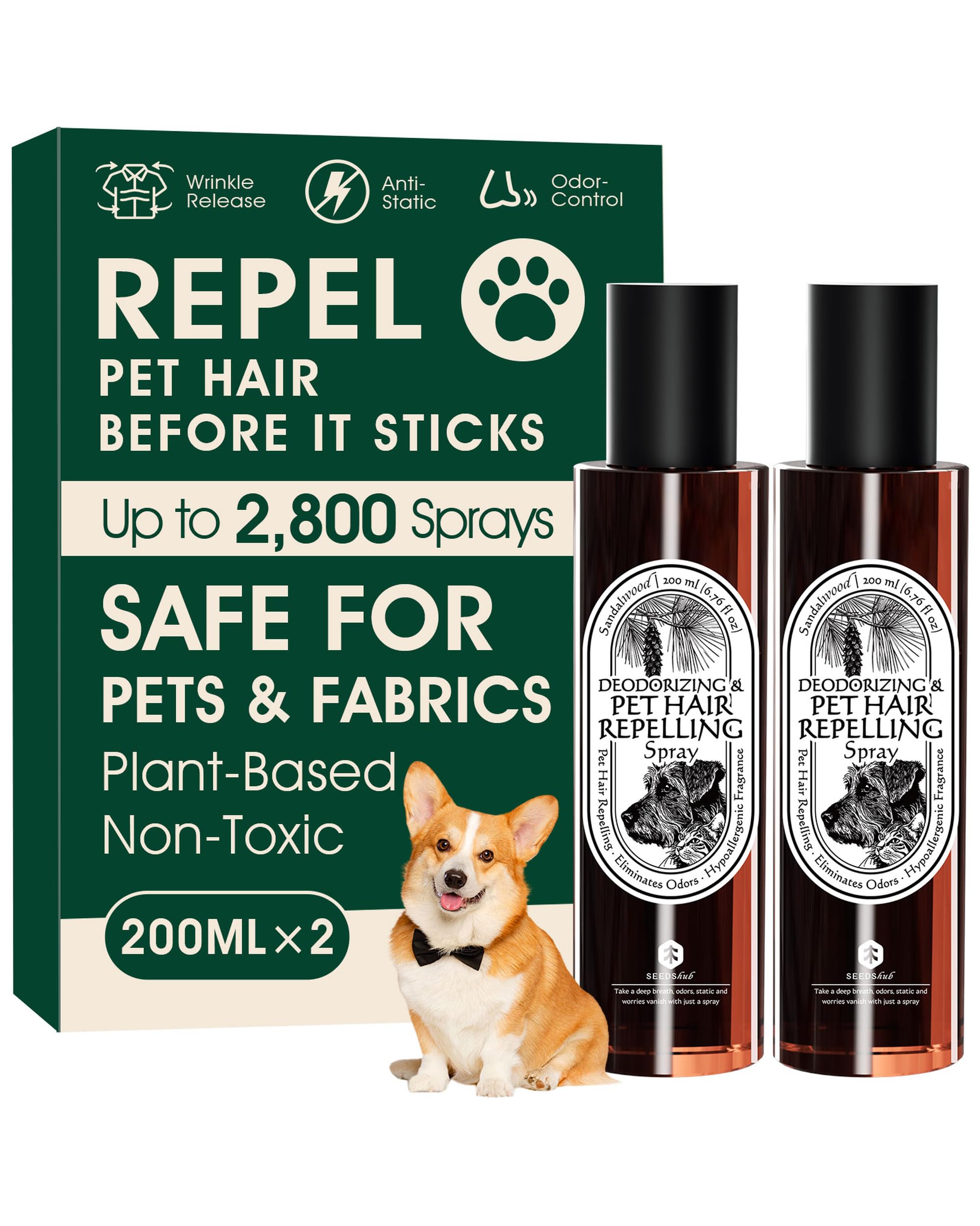 Seedshub 4-in-1 pet hair remover spray bottle for easy, safe hair removal on fabrics.