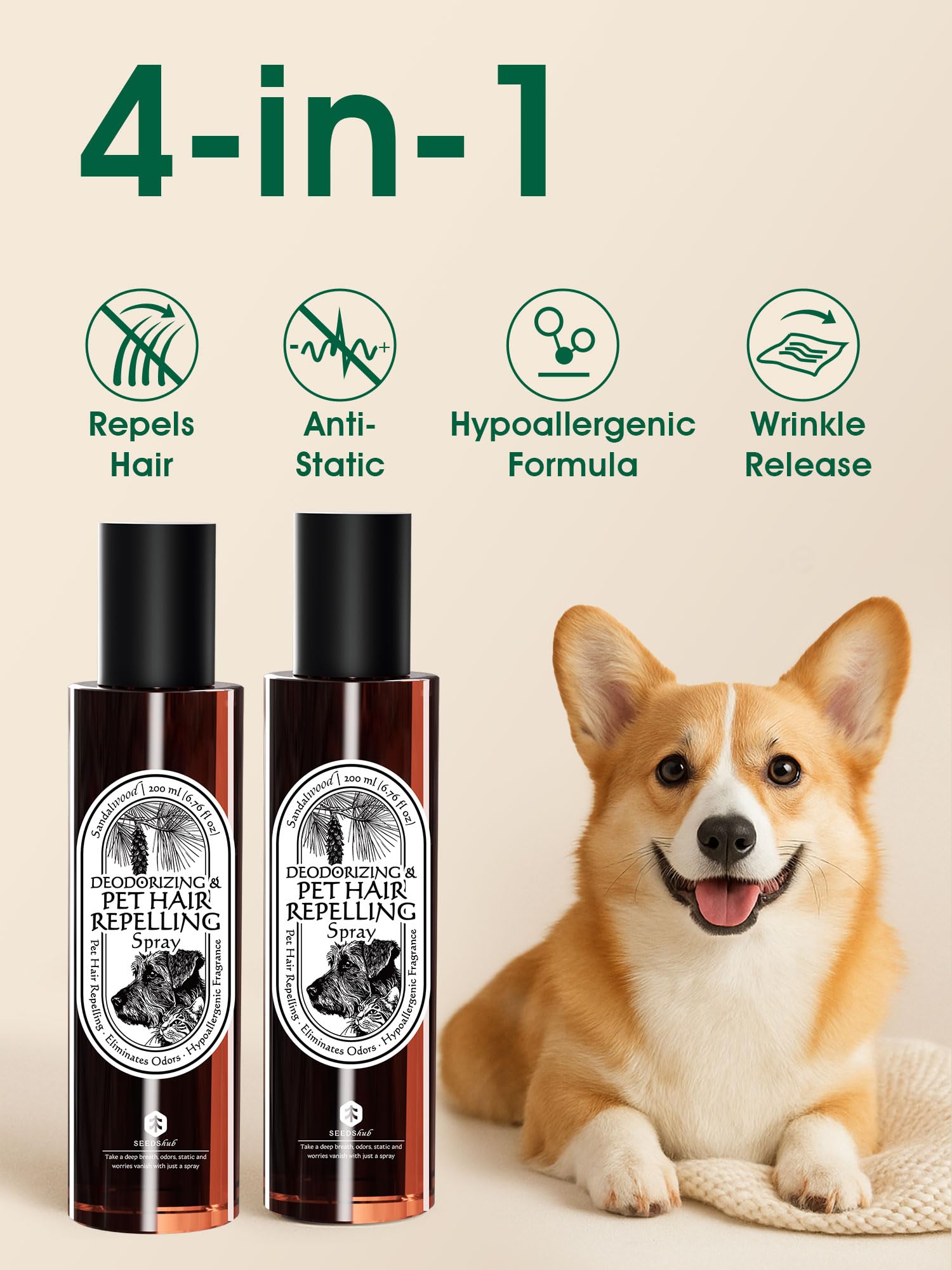 Seedshub pet hair dissolver on fabric removes fur before it clings.