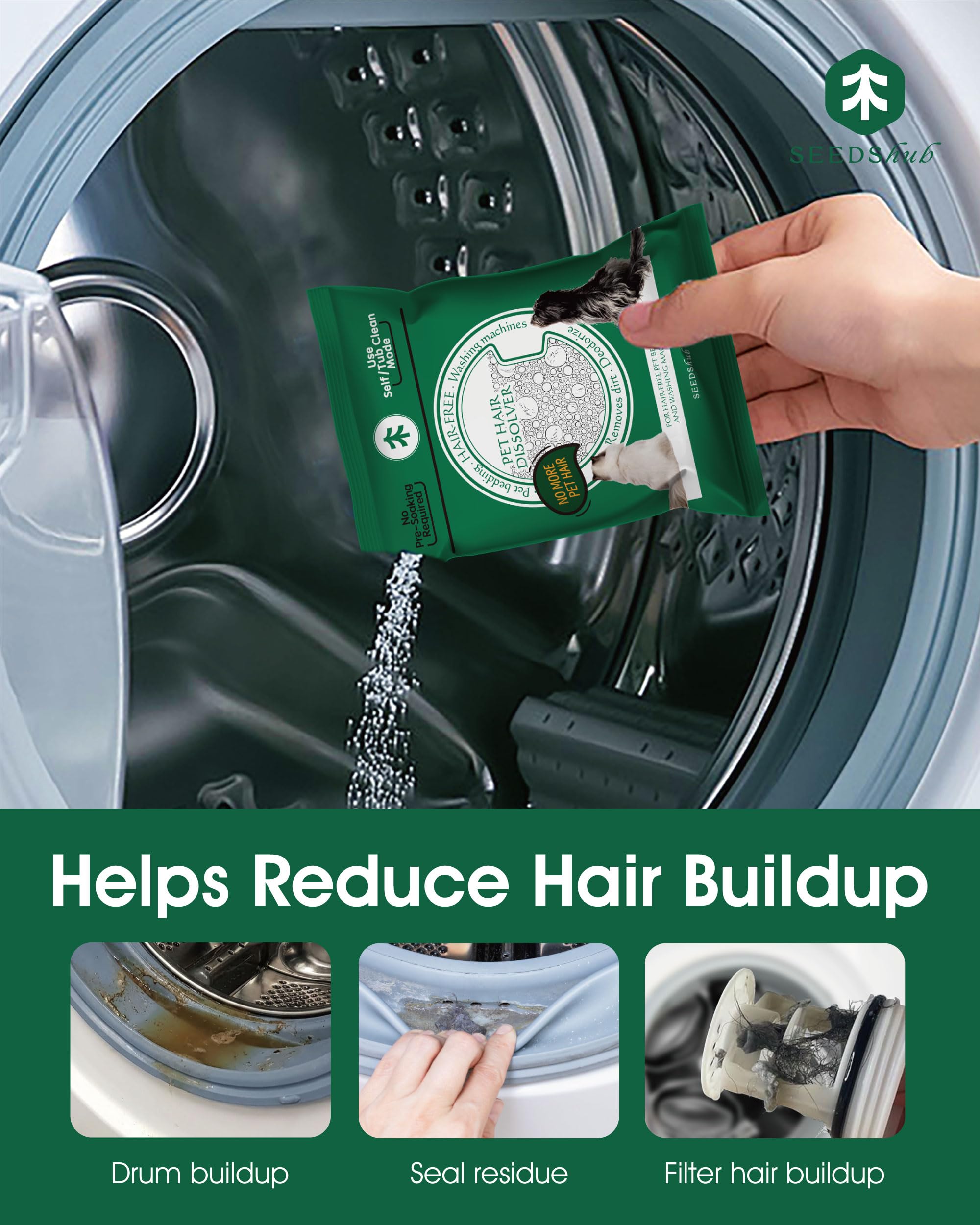 Seedshub product used to clean the washing machine drum after fur buildup.