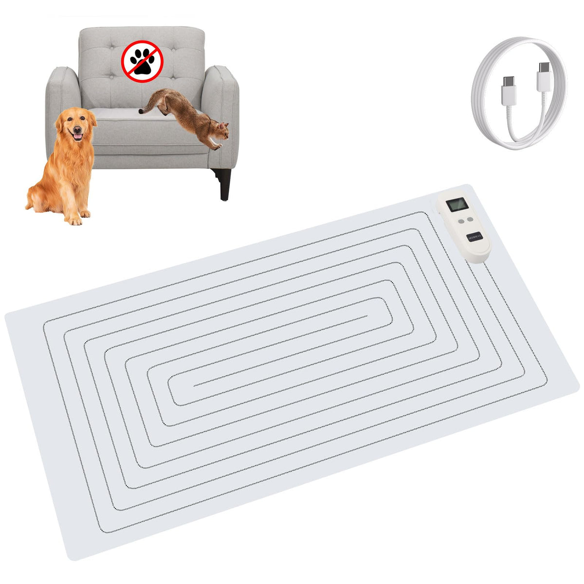 SEERWAY Rechargeable Pet Shock Mat front view for effective indoor deterrence.