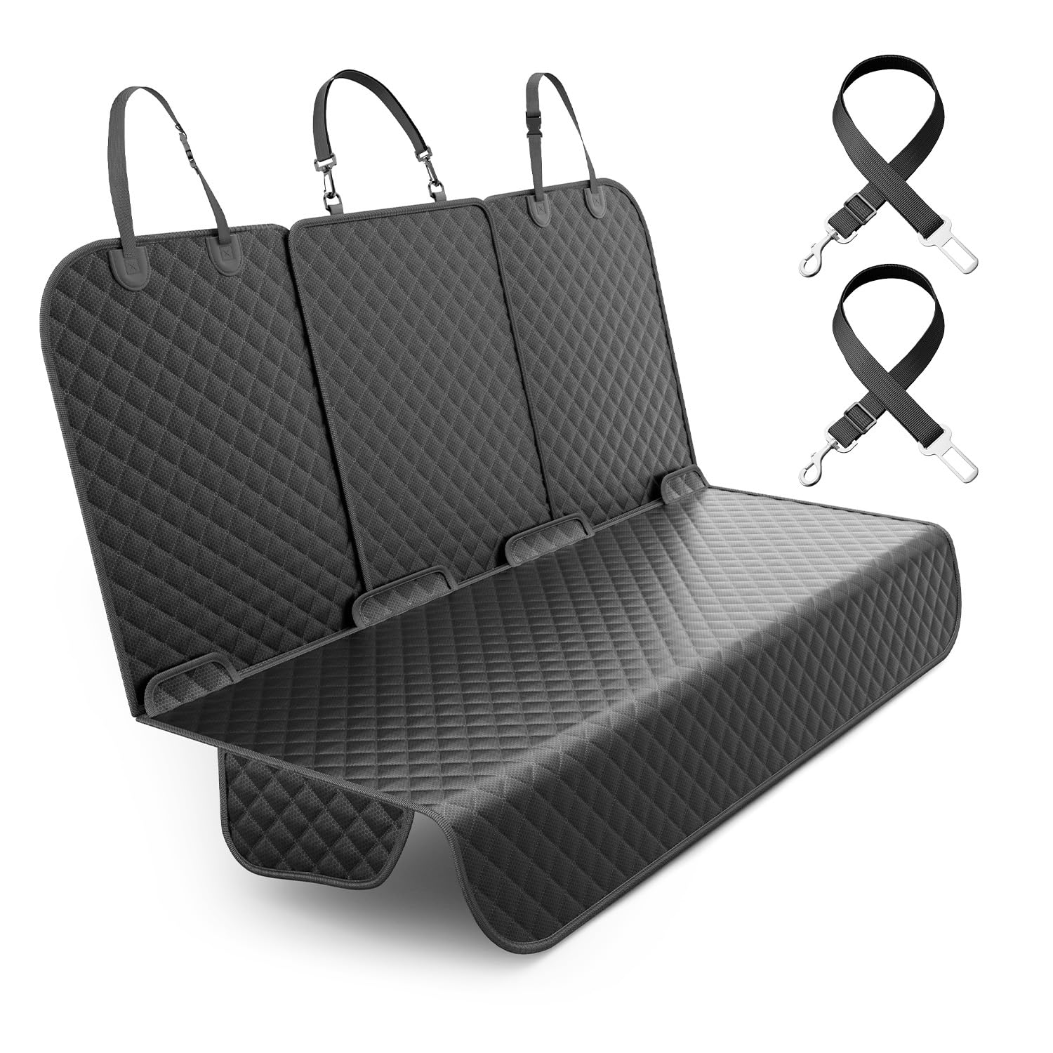 Seeseven dog seat cover back seat waterproof protects car interior from mud and fur.