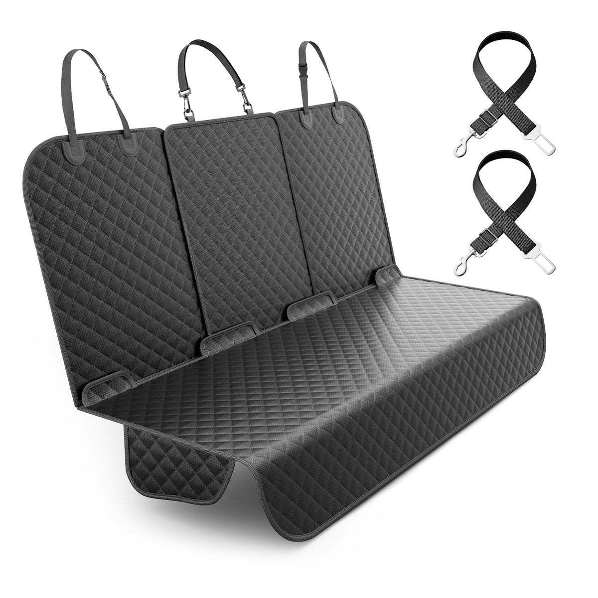 Seeseven dog seat cover back seat waterproof protects car interior from mud and fur.