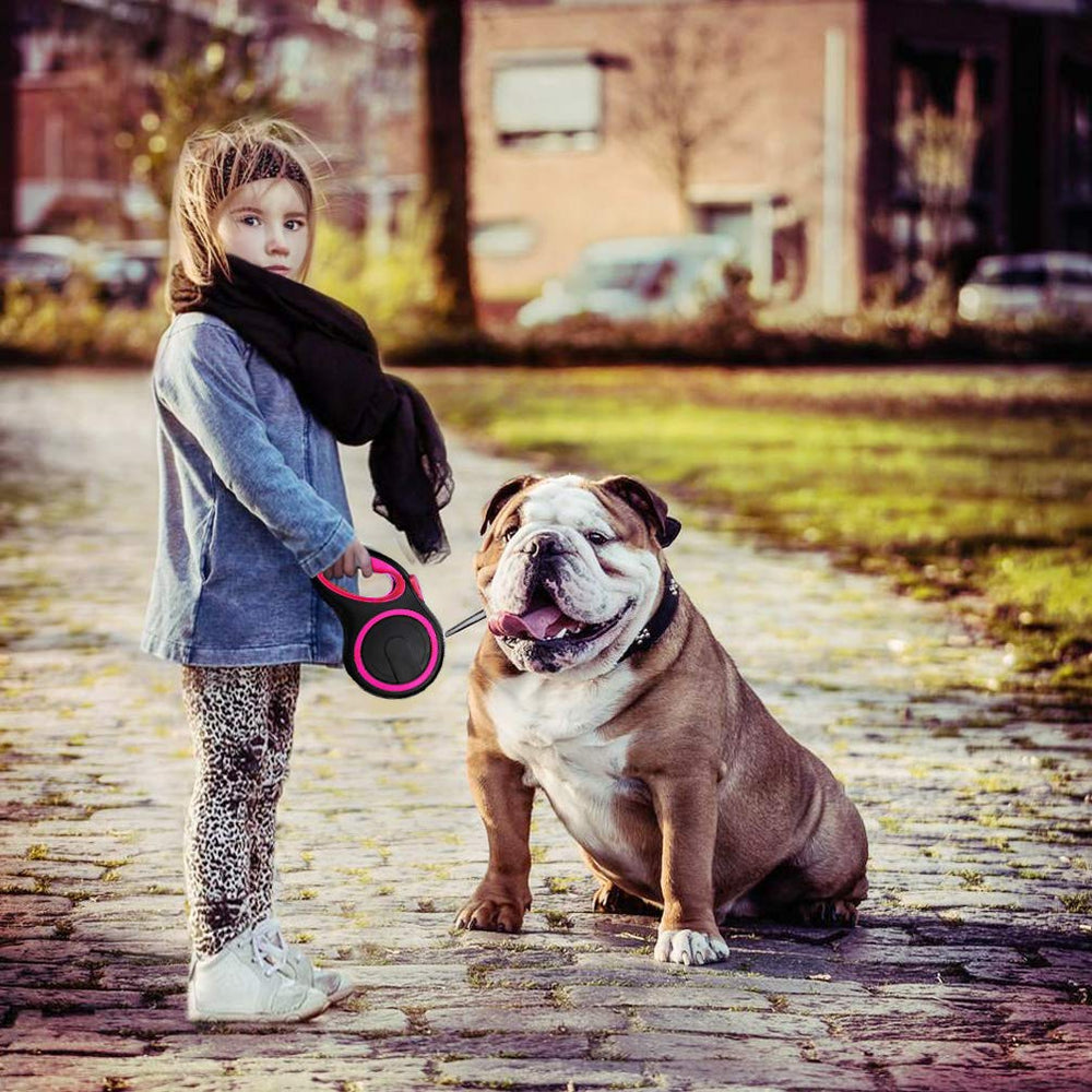 Segarty pink retractable leash increases visibility for safer daily outings.