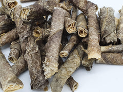 Close-up textured codskin twist highlights natural, grain-free dog treat