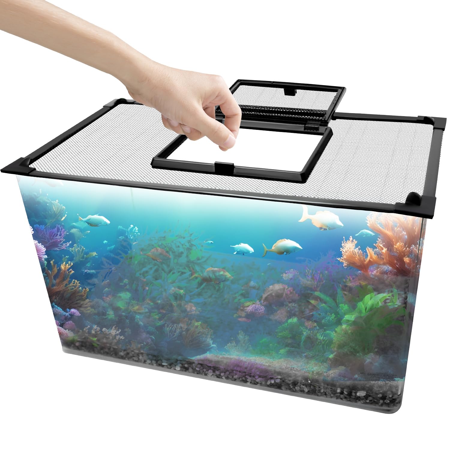 SEILETOO magnetic fish tank lid with feeding window for easy feeding and airflow