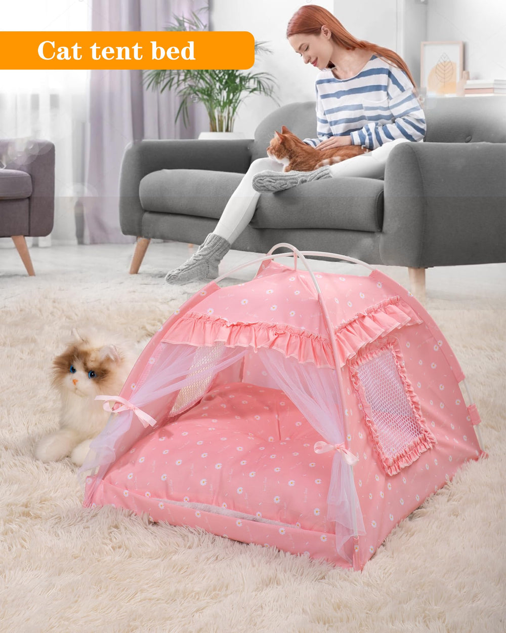 SEIMMIE Cat Princess Bed Tent mesh window for breathable air circulation
