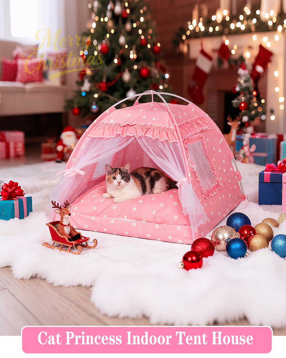SEIMMIE Cat Princess Bed Tent House Size M for compact spaces.