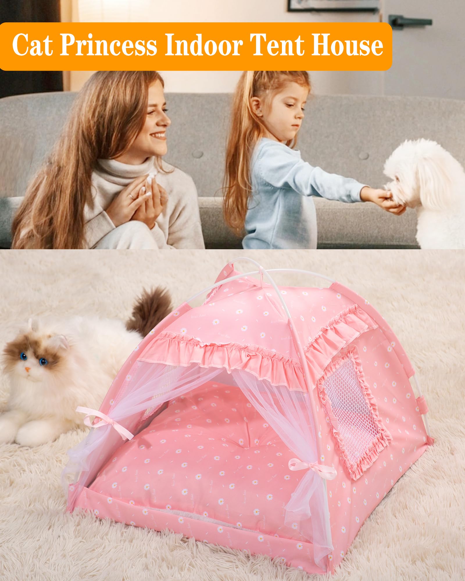 SEIMMIE Cat Princess Bed Tent House offers a spacious interior for pets.