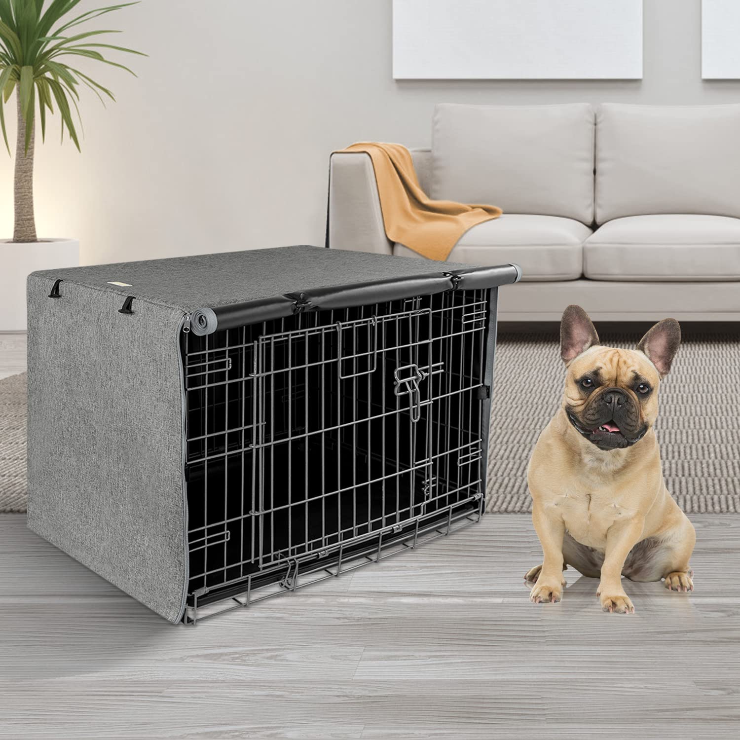 Seiyierr grey crate cover blends with home decor while protecting pets.