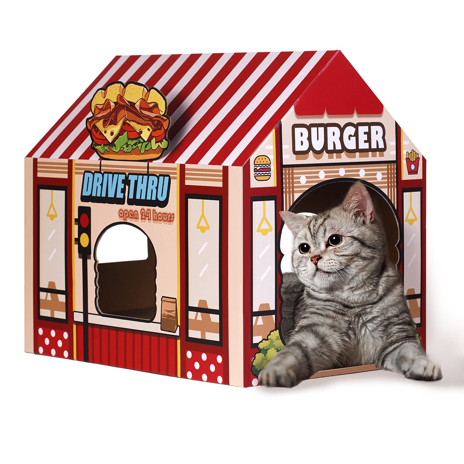 SEKAM Cardboard Cat House with Scratchboard provides a cozy play and rest space with scratch area.