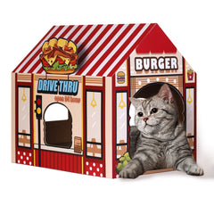 SEKAM Cardboard Cat House with Scratchboard provides a cozy play and rest space with scratch area.