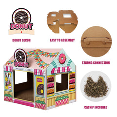SEKAM Donut Shop cat house interior with cozy hideout and scratching surface.