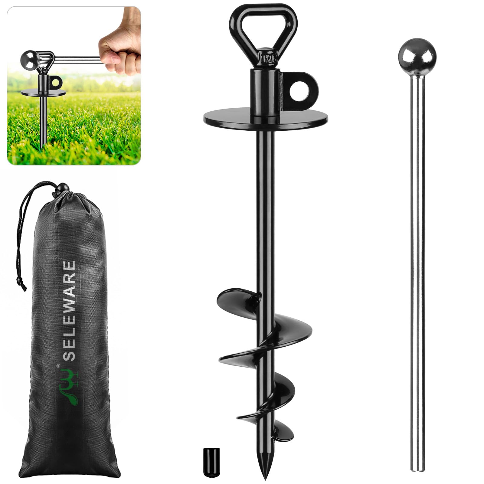 SELEWARE dog tie out stake assembly secures large dogs outdoors safely