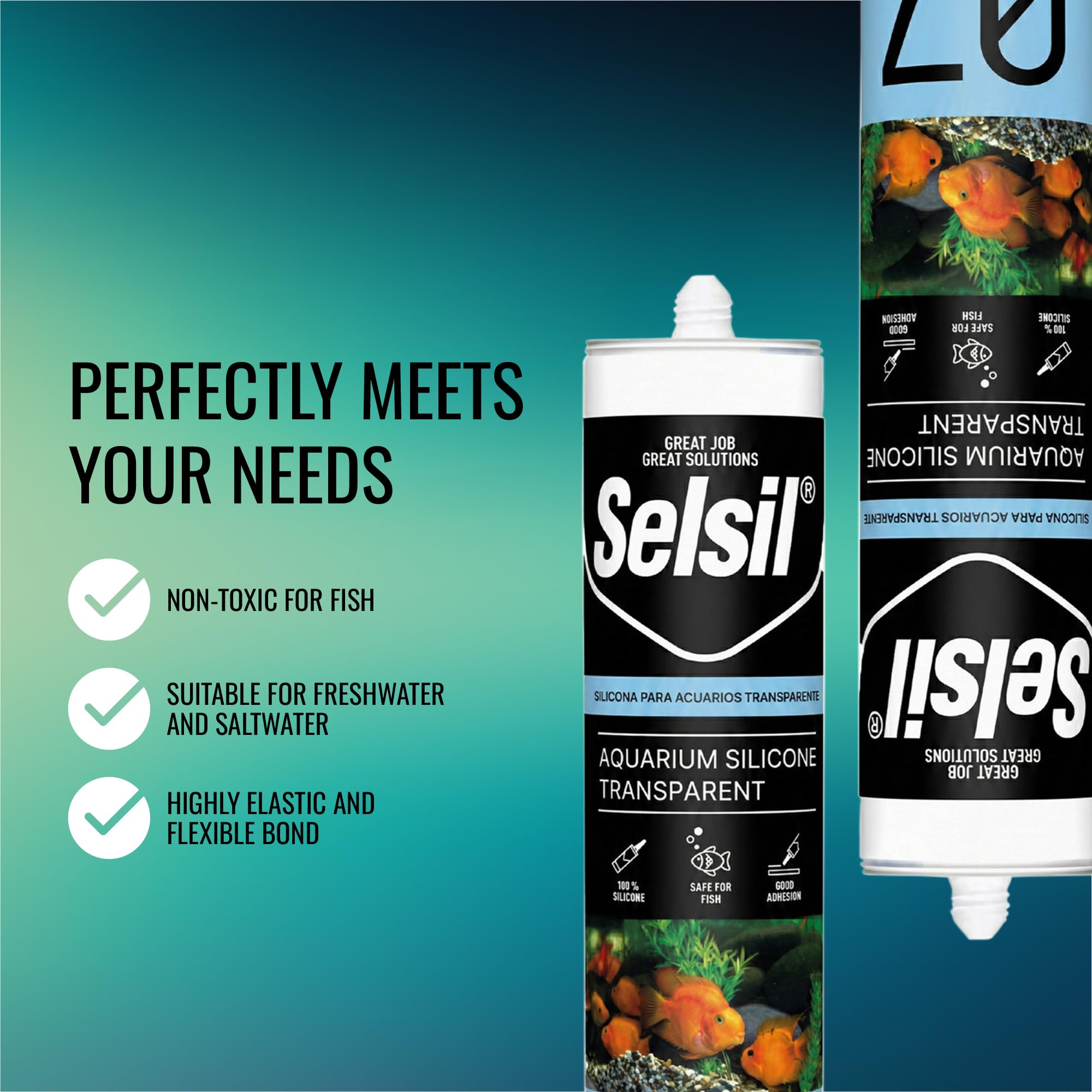 SELSIL aquarium sealant clear elastic bond accommodates movement without cracking