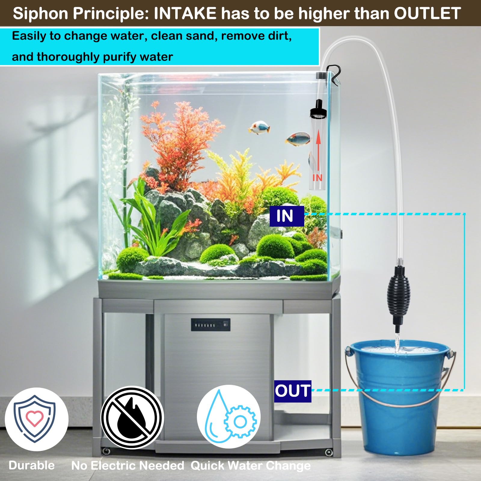 Seltomer clear hose stays flexible and fish-friendly during use.