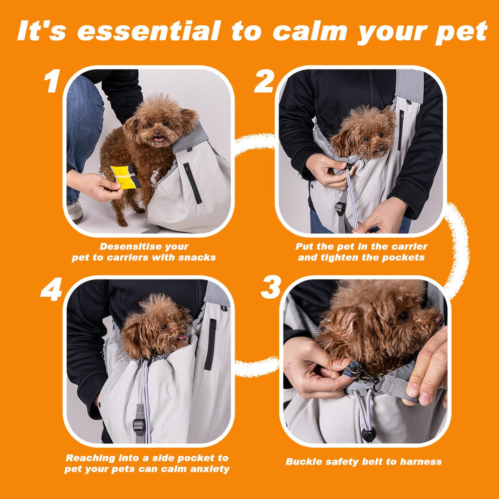 SENIOR BUDDAY sling featuring dual zippers and safety leash to prevent escapes.