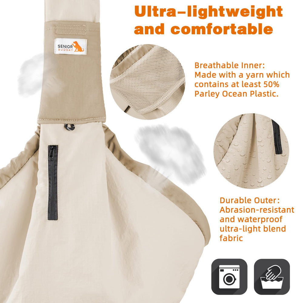 SENIOR BUDDAY sling uses durable, scratch-resistant fabric for daily travel
