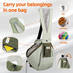 Senior Budday dog carrier sling shows a durable, easy-to-clean fabric.