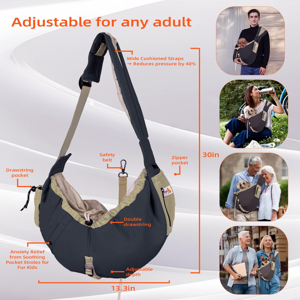 Senior Budday dog carrier sling side-zip offers gentle contact and calm pets.