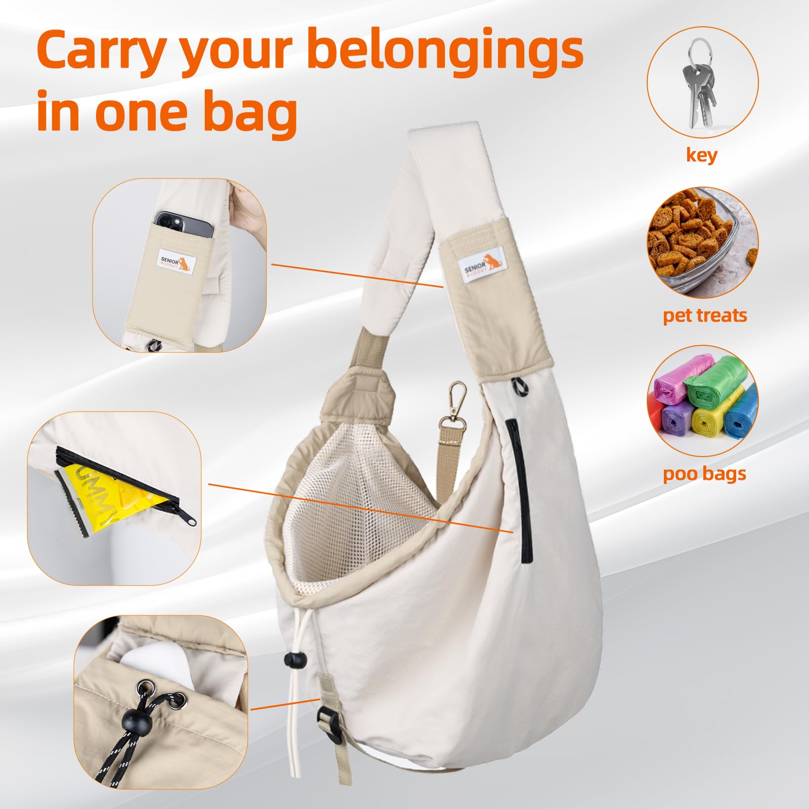 SENIOR BUDDAY wrap-around design cradles small pets for secure, cozy rides