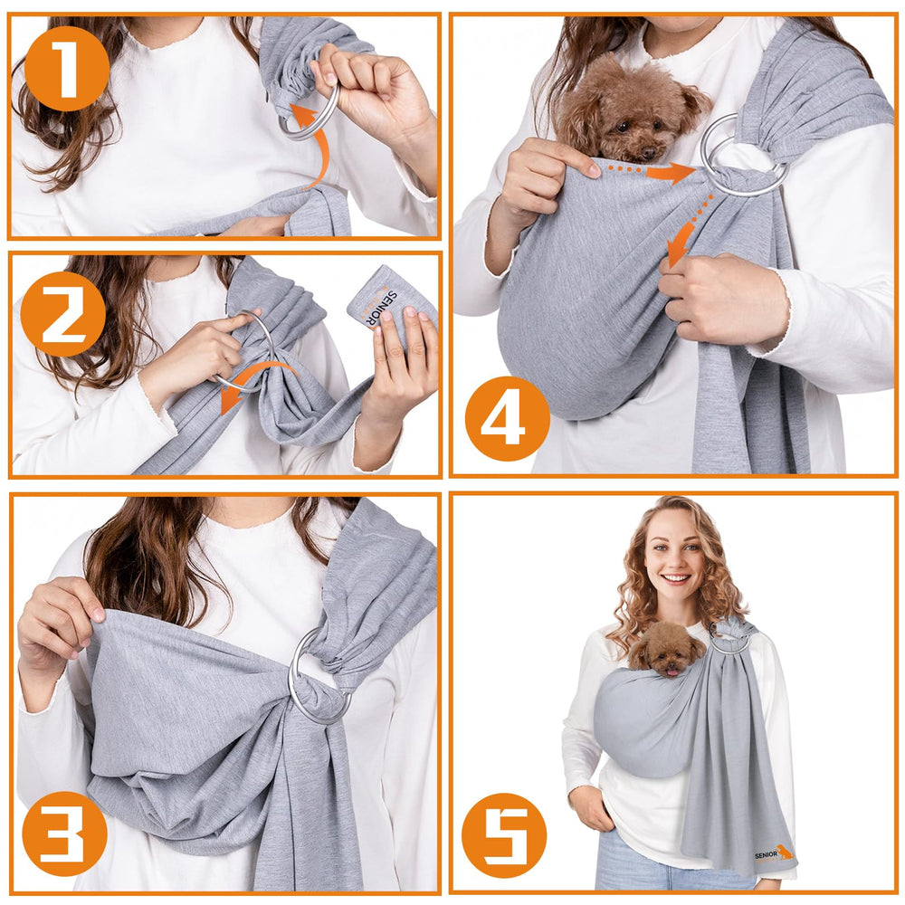 Senior Budday dog sling-shoulder-adjustment demonstrates adjustable fit for different body heights.