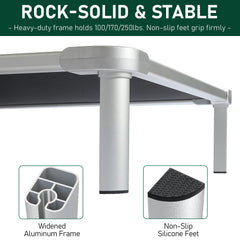 Sennenny chew-proof elevated dog bed in outdoor use during camping.