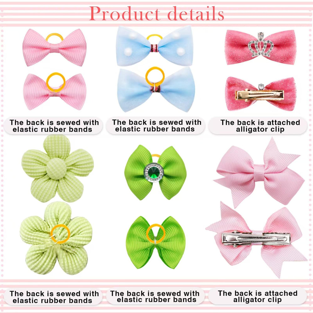 Senniea mixed-pattern dog bows add color and charm to outfits.