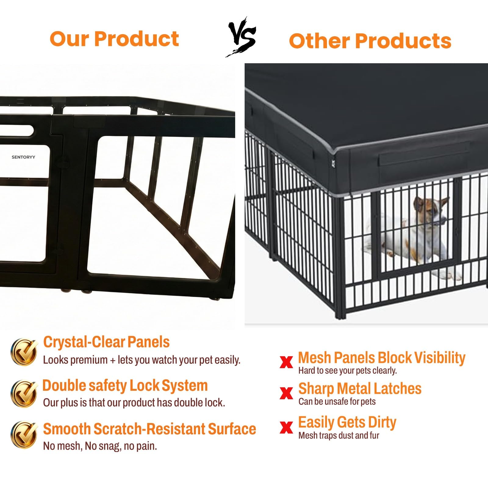 SENTORYY scratch-resistant panels endure playful paws for lasting indoor use