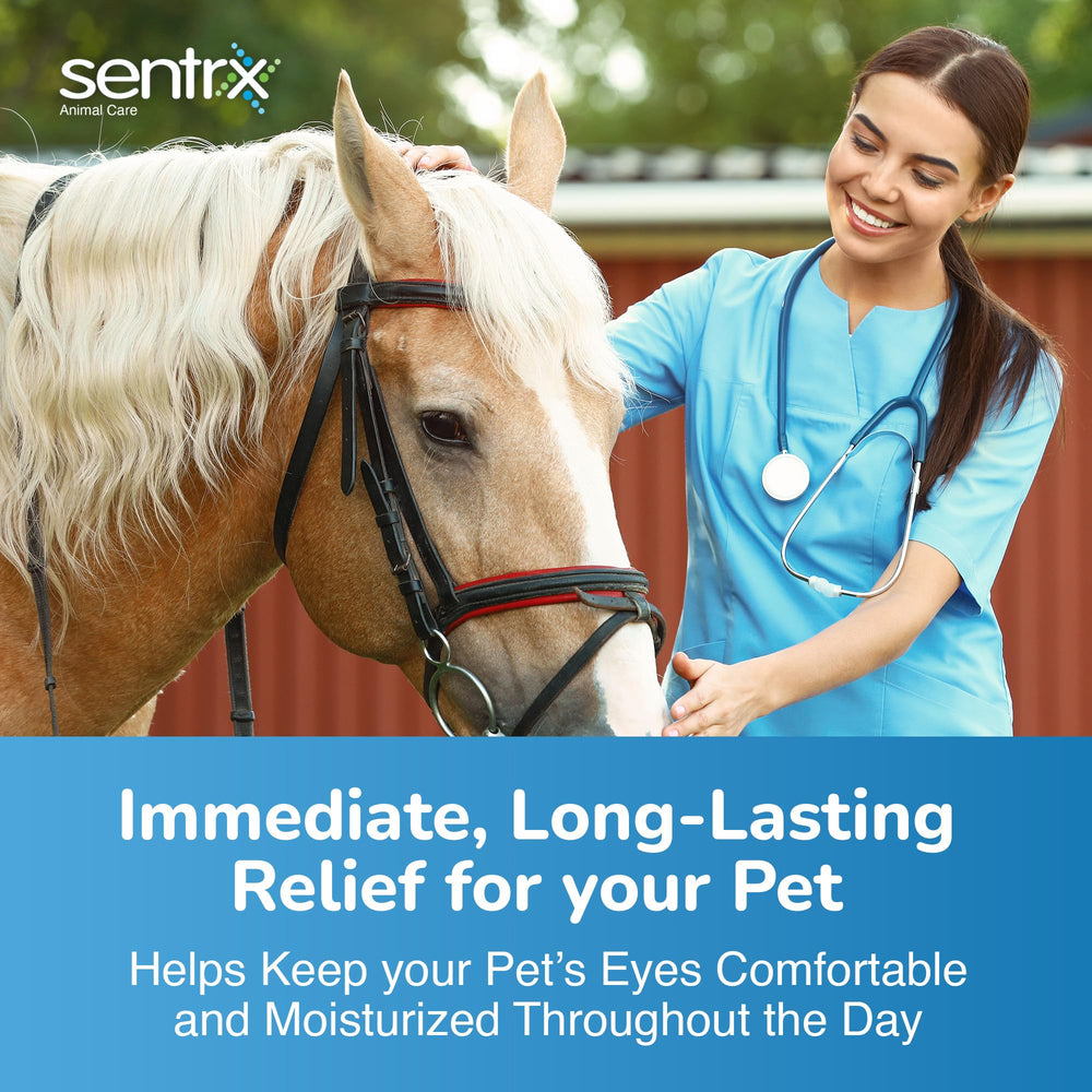 Sentrx Eye Lube Pro used on a dog's eye for comfort.