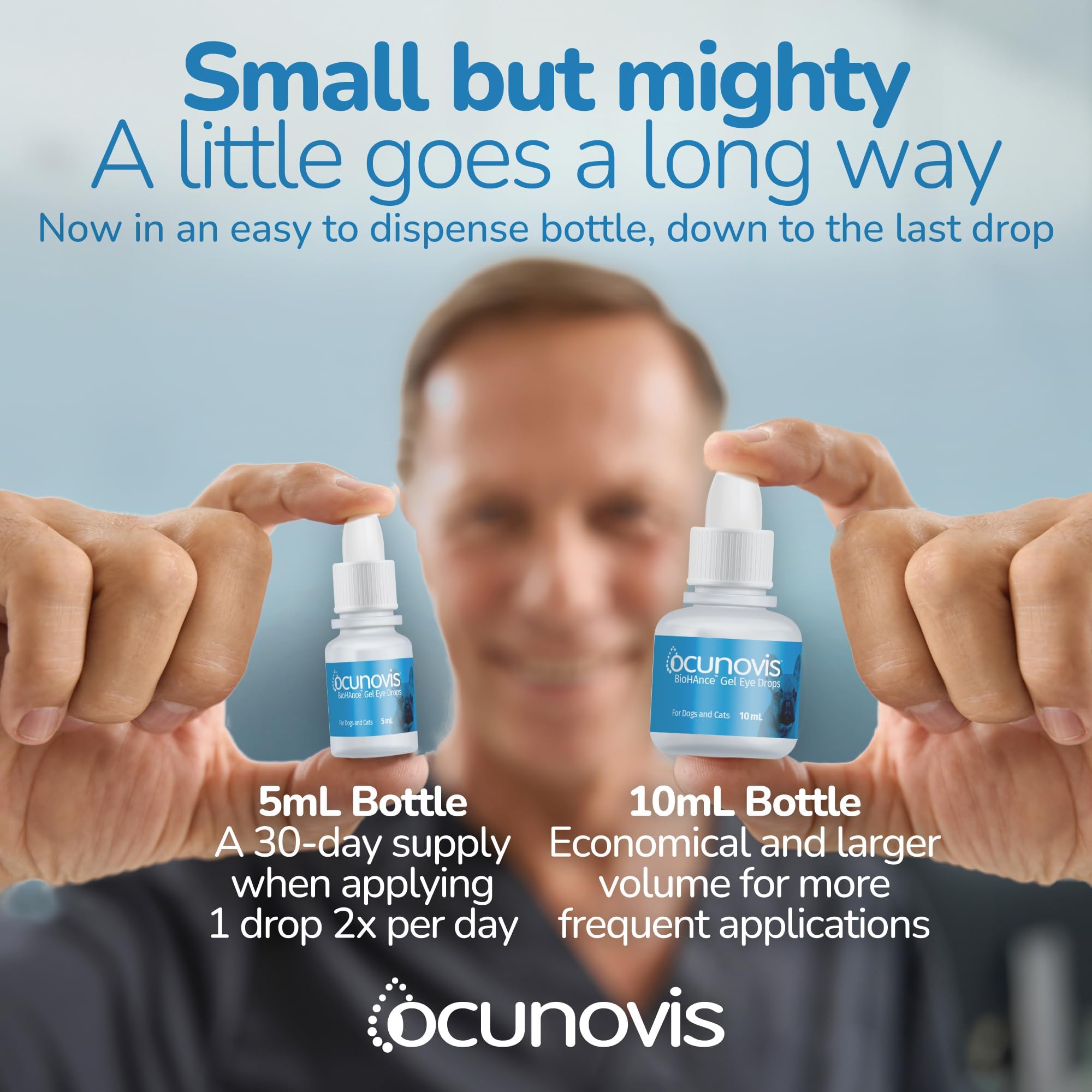 Sentrx Ocunovis gel eye drops applied to a cat's eye.