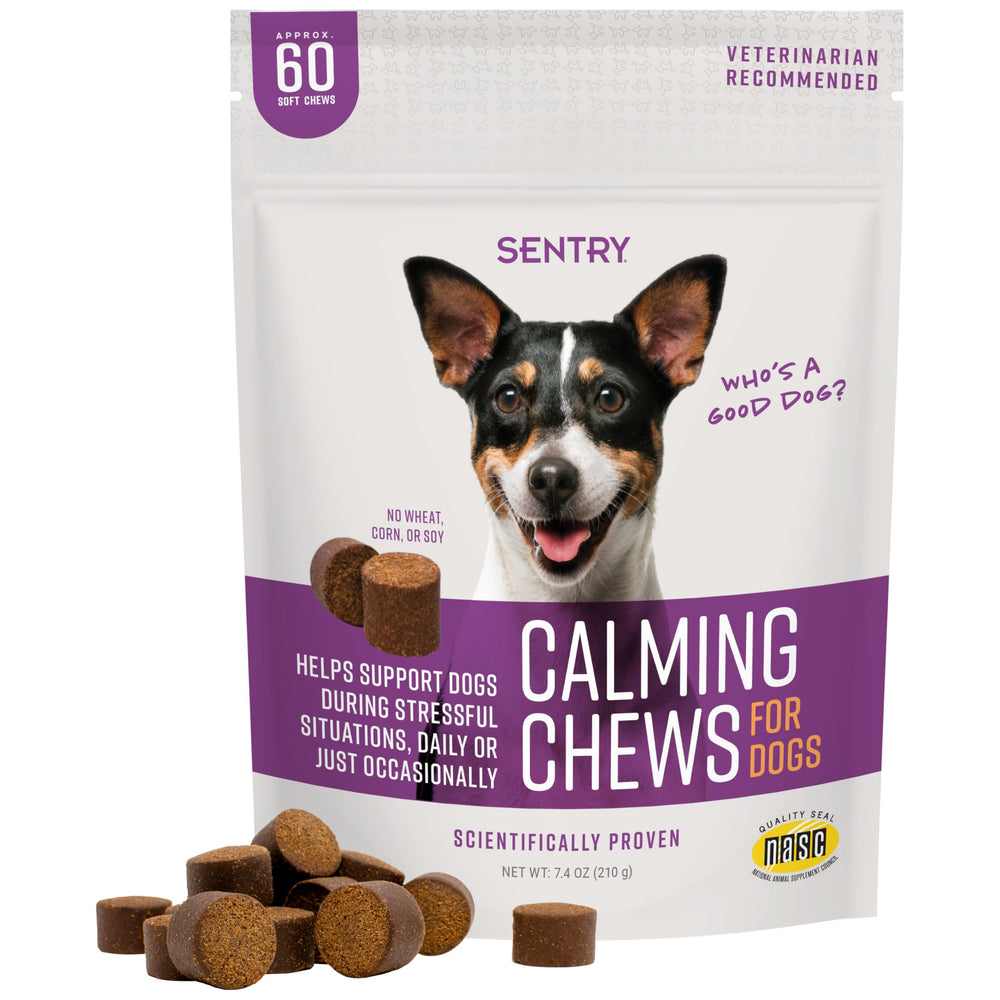 Sentry Calming Chews bottle supports calmer daily routines for dogs