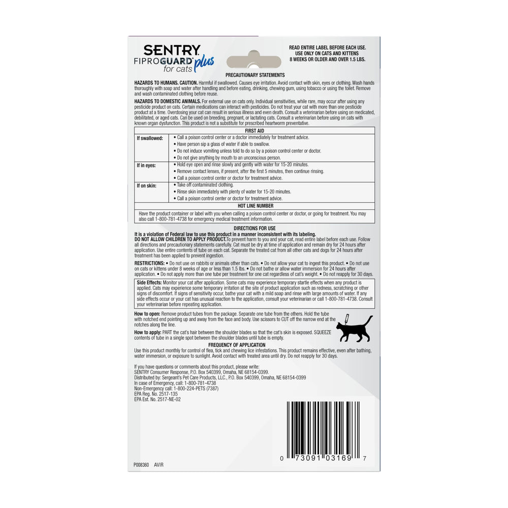 SENTRY FIPROGUARD applies to dry skin between the shoulder blades for easy use