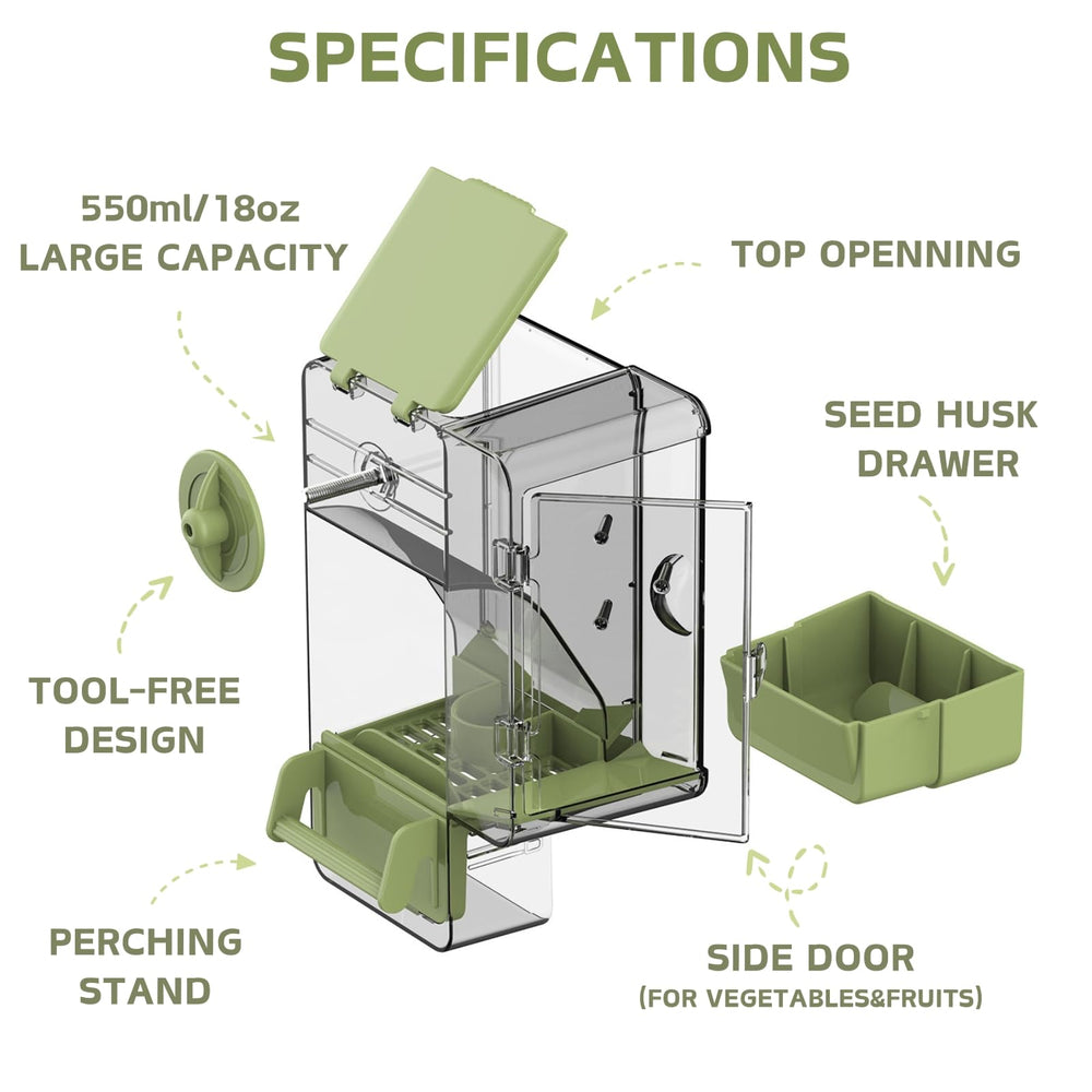 Septillar feeder with external perch assembly, promoting easy access and engaging feeding.