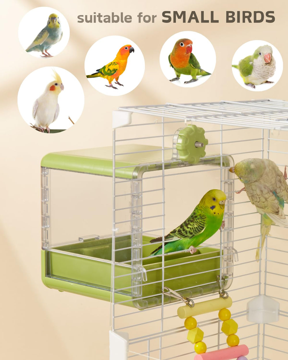 Septillar bird feeder bath green mounting-system example for cages.