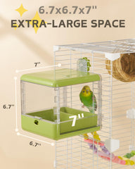 Septillar bird feeder bath green side view, compact cage setup.