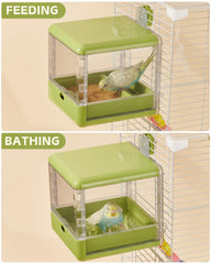 Septillar bird feeder bath green water-inside view with visible water level.