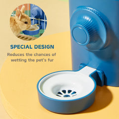 Septillar blue water bottle in cage demonstrating secure fit for small pets.