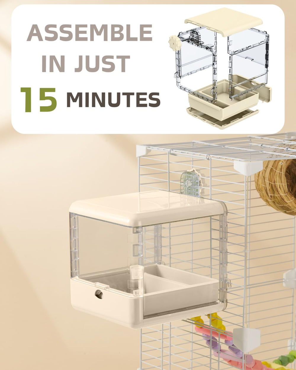 Septillar dimensions-17x17x18cm fits in many cages while providing space for bathing.