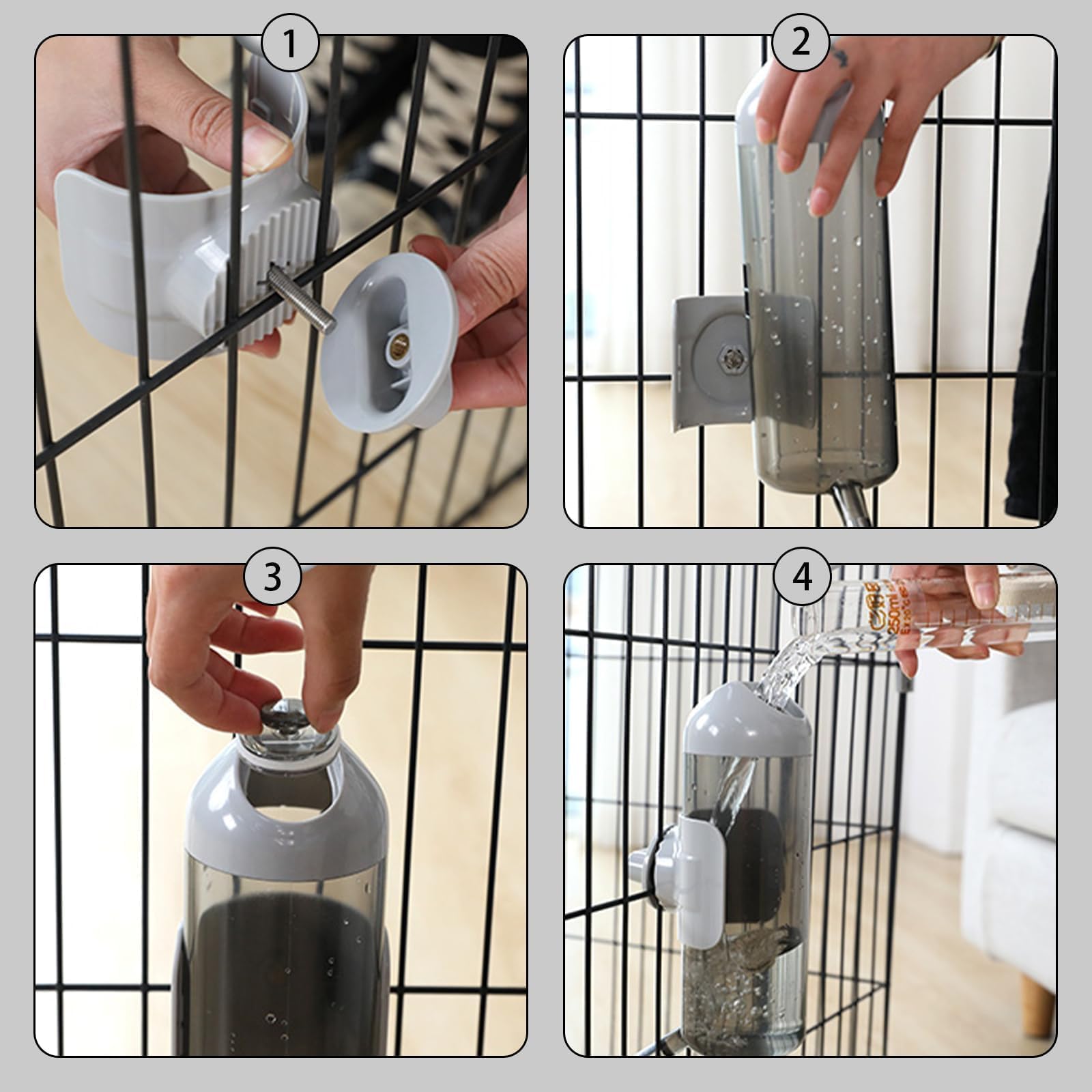 Septillar bottle in cage use preserves space while staying accessible