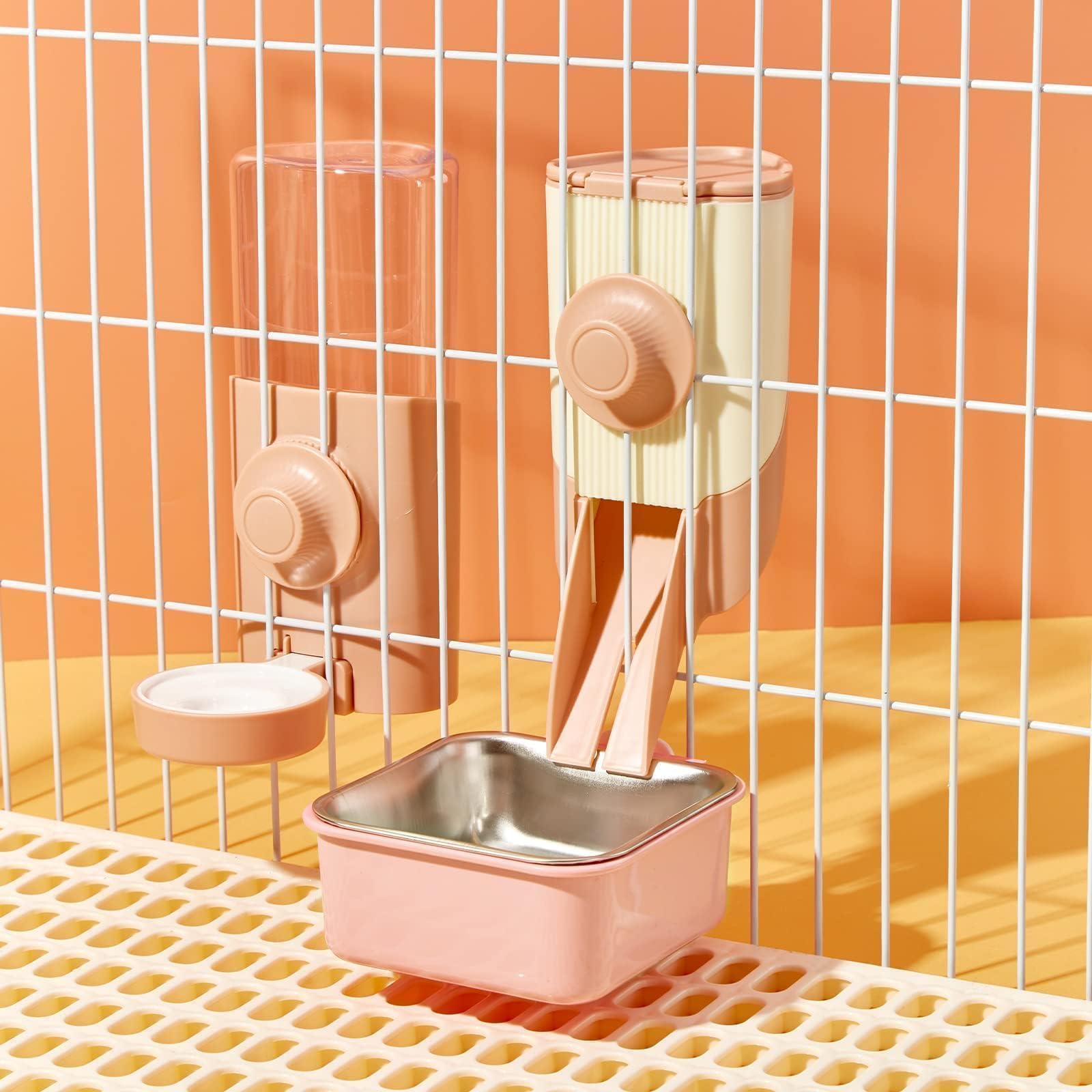 Septillar pink bottle in use inside a rabbit enclosure