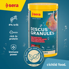 Close-up shows soft granules that quickly dissolve for easy feeding.