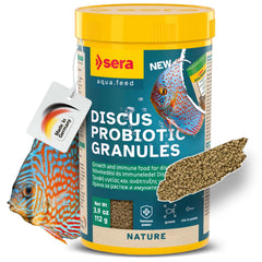 Sera Discus Prob Granules 4 oz bottle shown, ideal for growth and color development.