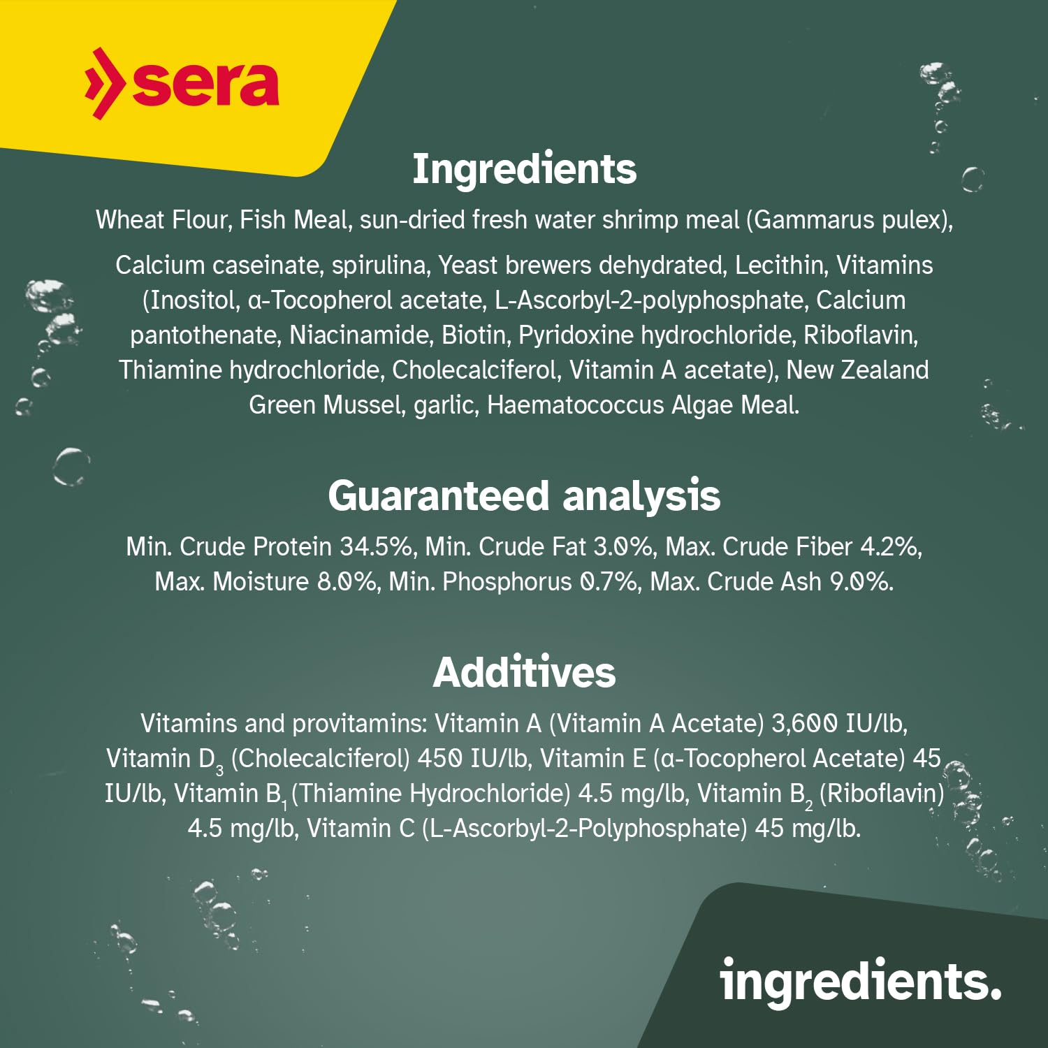 Sera Pond Flakes free colorants and preservatives for purity.