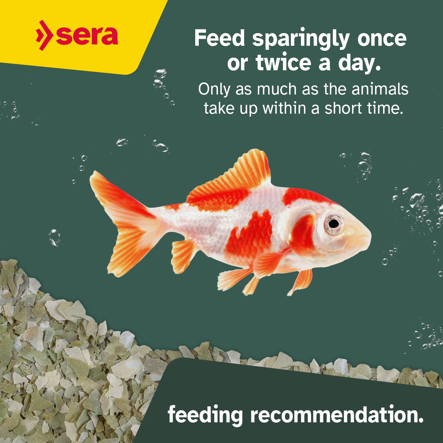 Sera Pond Flakes goldfish example demonstrates feeding in ponds.